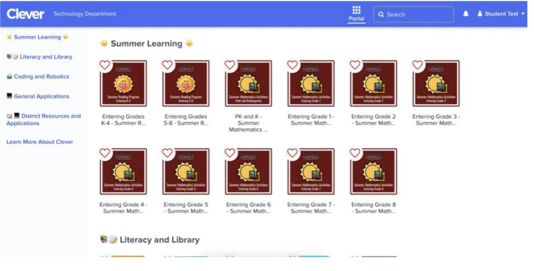 Summer Learning activities are located in the list on the left hand side.